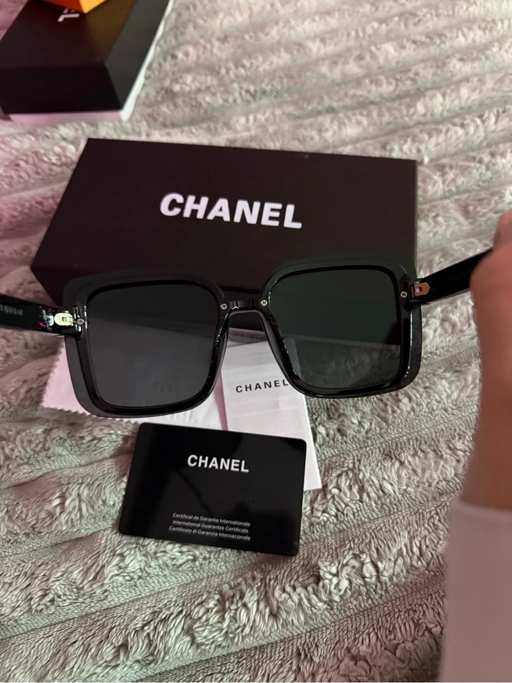 CHANEL Black Square Oversized Sunglasses with Gold CC Details